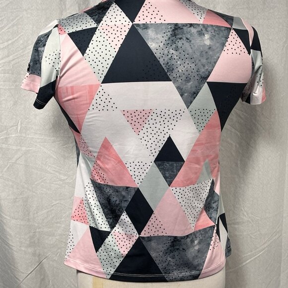 Yatta Golf Womens Polo Shirt Medium Pink Black Geometric Print Performance Top - Picture 3 of 11